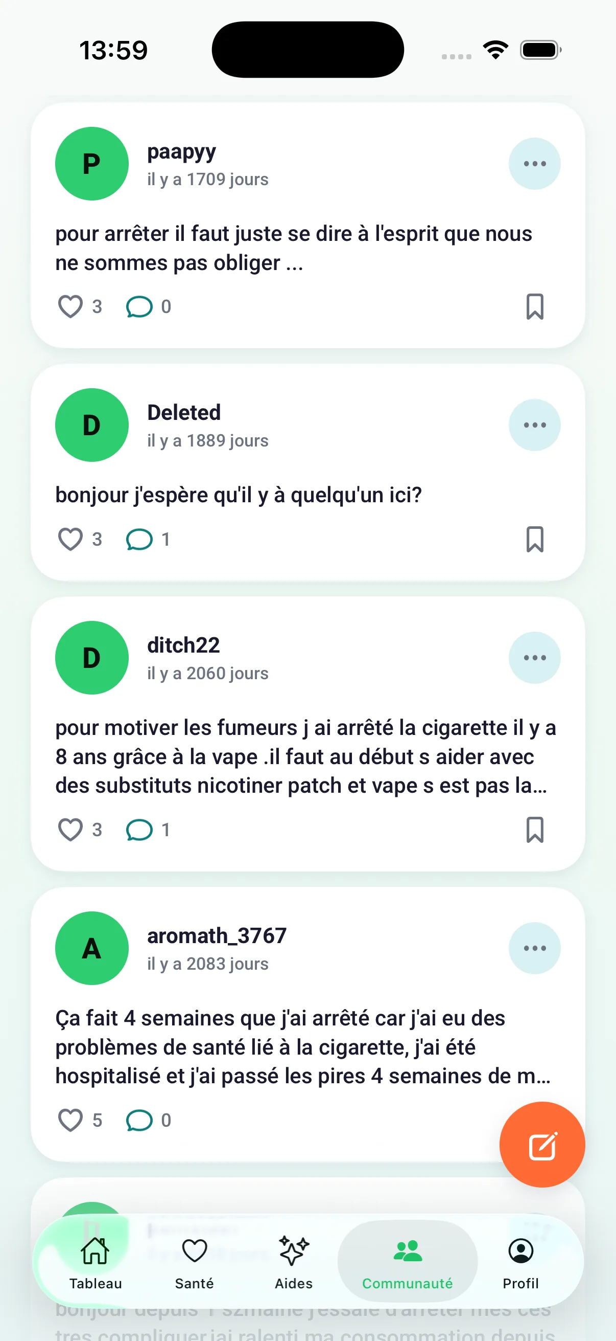 Fil de la communauté avec des publications