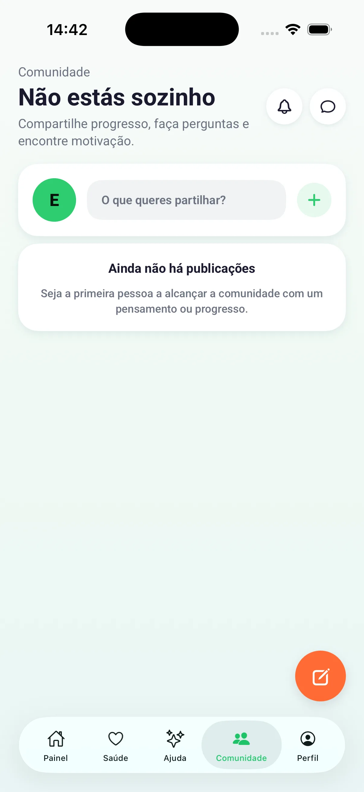 Feed da comunidade com publicações